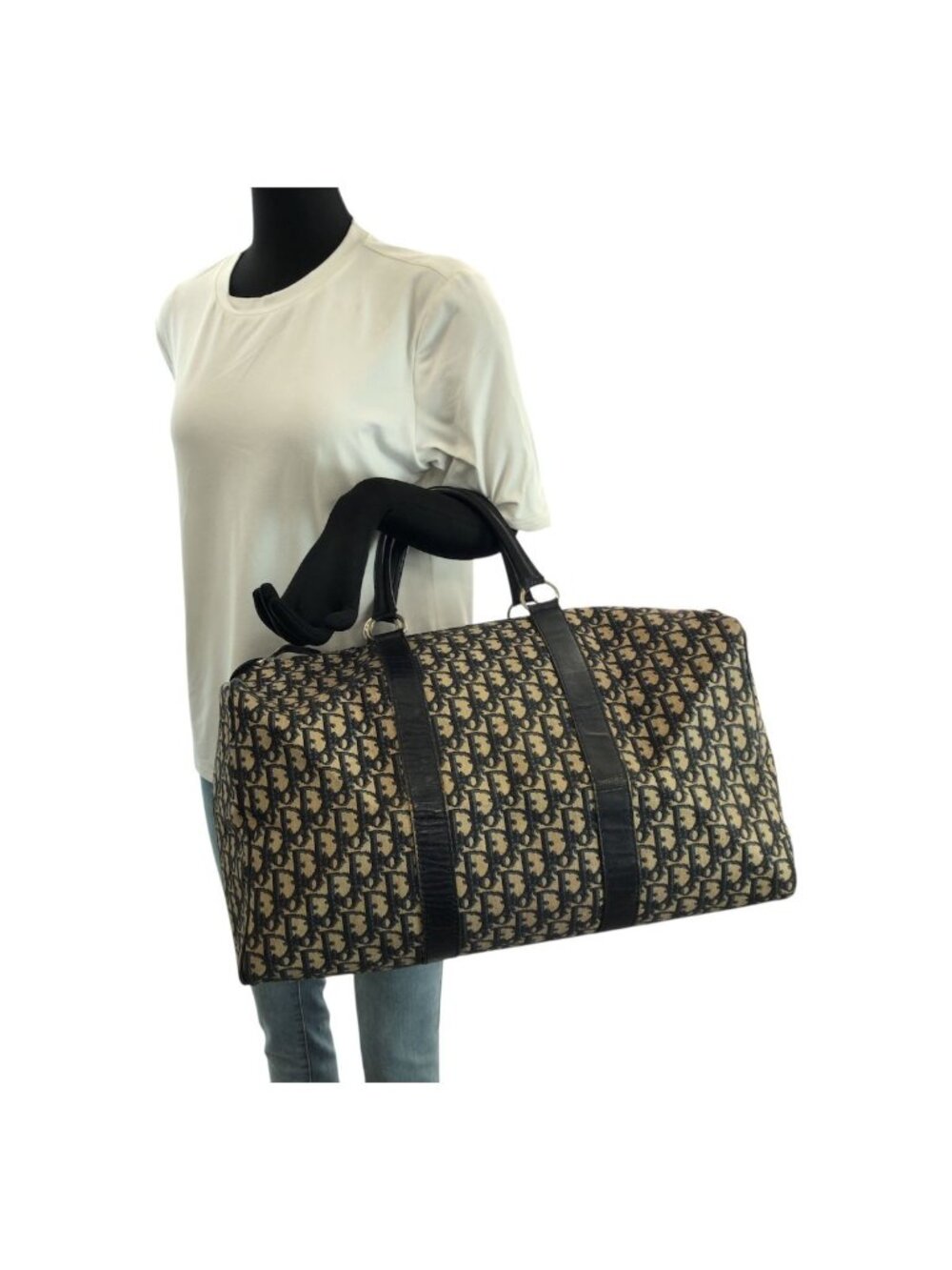 Dior Vintage Trotter Navy Silver Canvas Leather Boston Bag - Picture 7 of 9